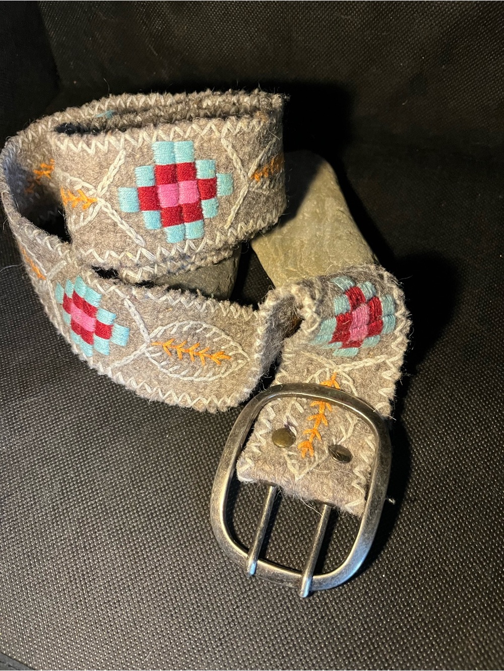 Free People greyJenneyKraus embroidered Women's Belt with Blue and Pink Accents